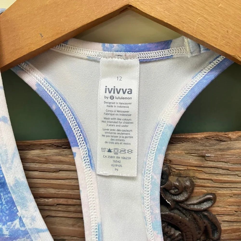 Ivivva by Lululemon Girls Size 12 Racerback Tank Top Blue Purple Leaf Print P6